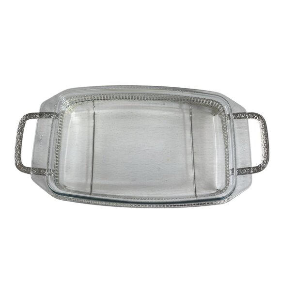 Windsor Range Mayfair England Pyrex 3 Pint Glass Dish Sliver Plated Tray - Picture 7 of 11